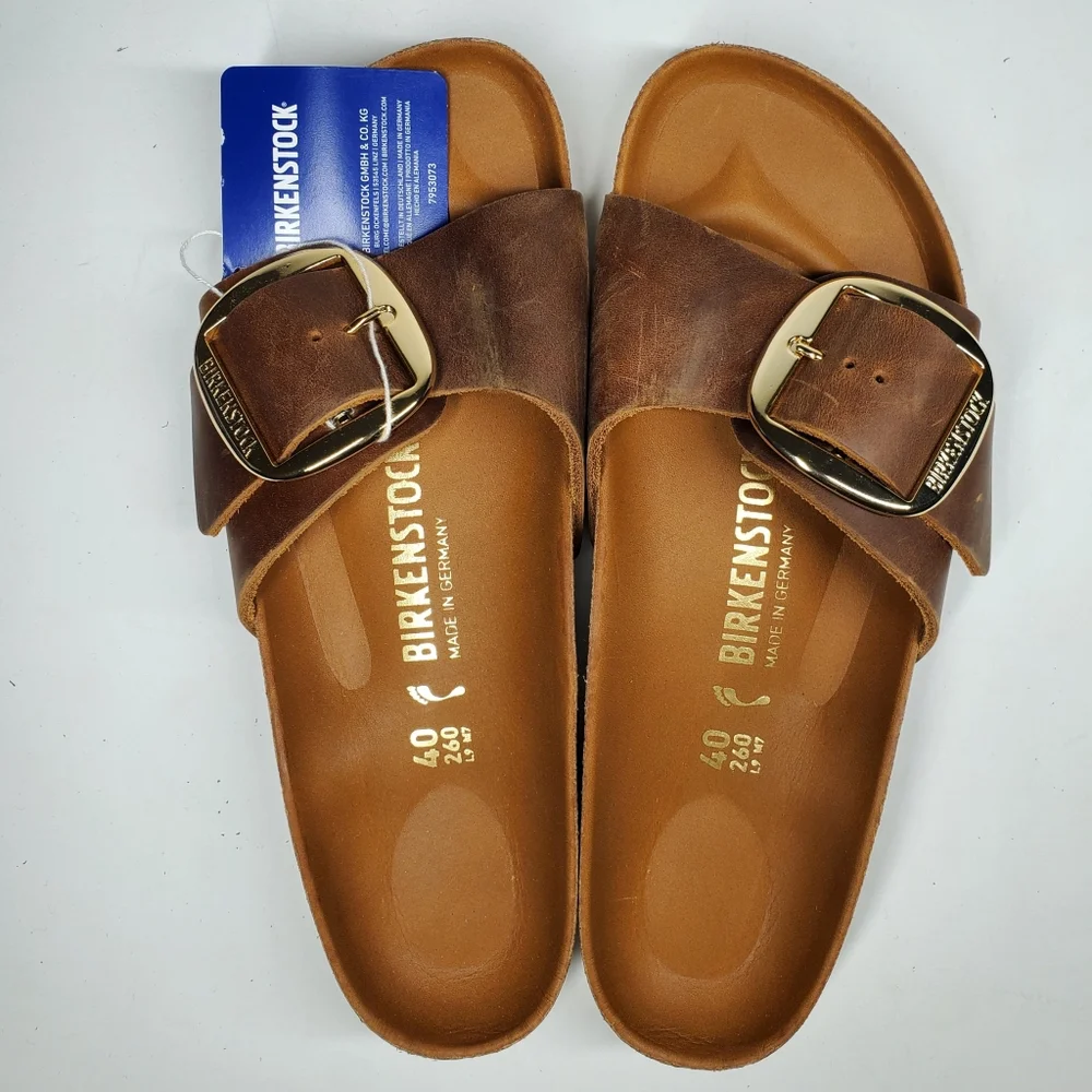 Birkenstock Madrid Big Buckle Cognac Leather Sandals - Picture 2 of 6